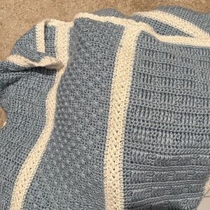 Blue and White crocheted throw blanket